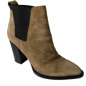 Vince Edith Ankle Boot Bootie Suede Taupe Chelsea Stretch Panel Block He…